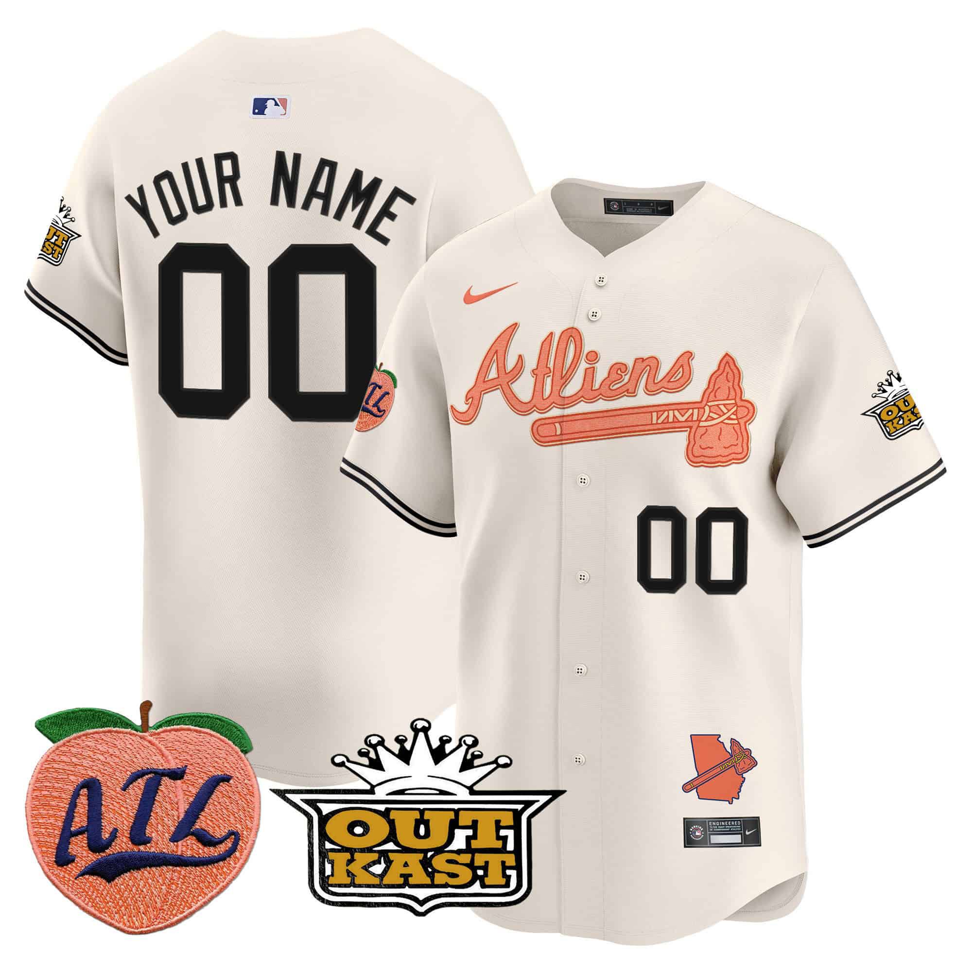 Men Atlanta Braves Cream Nike 2024 Atliens & Peach Vapor Premier Limited Custom MLB Jersey